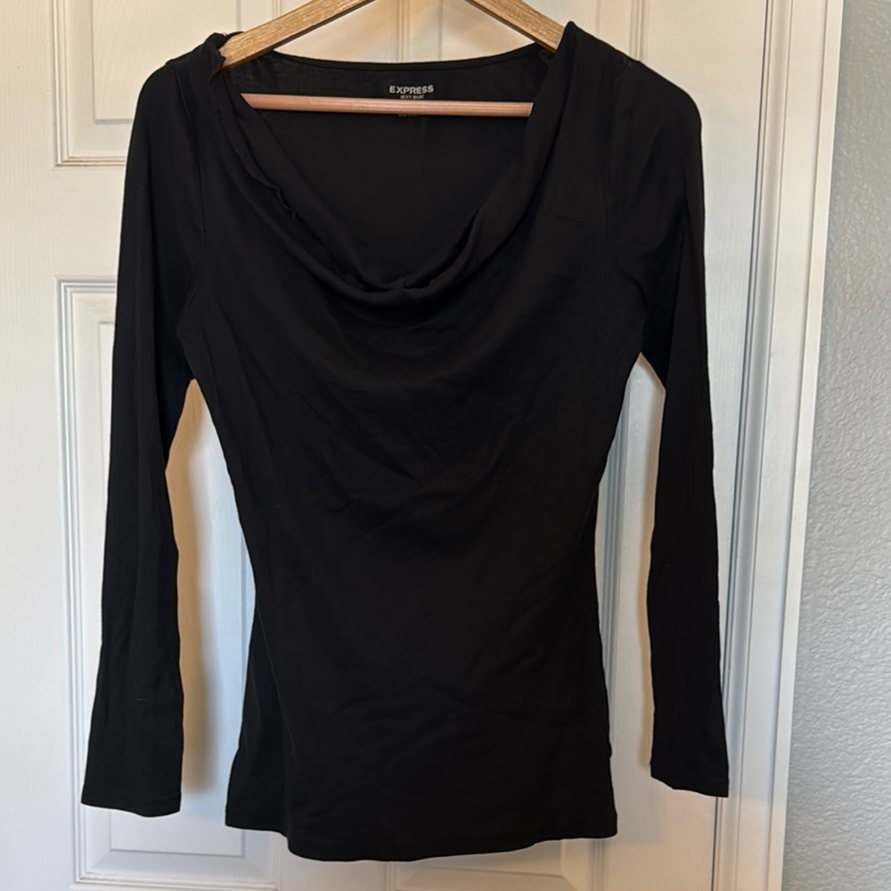 Express Black Fitted Long Sleeve Blouse